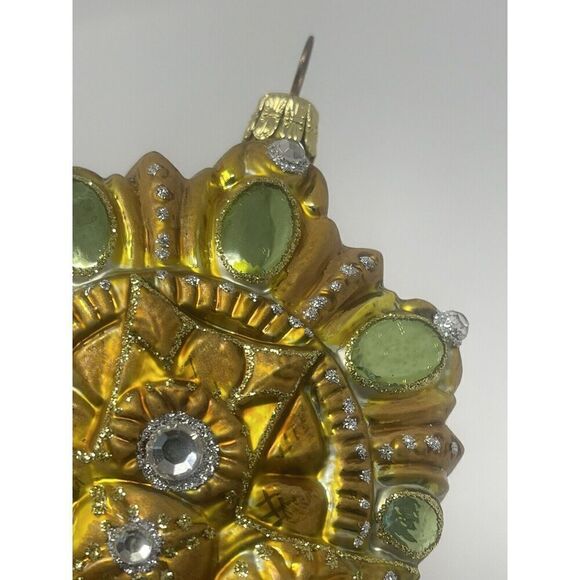 Vintage Czech Glass Christmas Ornament Cross Rhinestones Glitter Large 5” - Picture 4 of 4